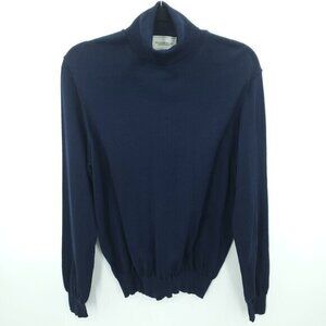 Men's Williams & Kent 100% Merino Wool Fine Knit Turtleneck Sweater M Navy Blue